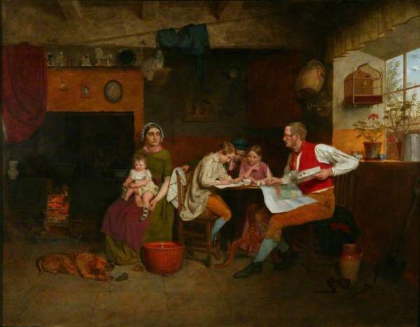 Answering the Emigrant's Letter (1850) - By James Collinson. Oil on panel. 70 x 89cm. Manchester City Art Gallery.